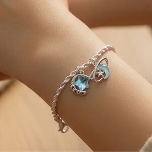 925 silver Bracelet with Blue Star and moon Charm